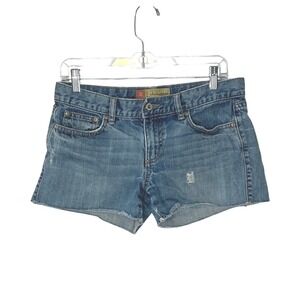 Old Navy Ultra Low Waist Cotton Denim Jean Short Frayed Hem Blue Women's Size 6